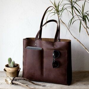 Brown semi-matte genuine Italian leather tote bag